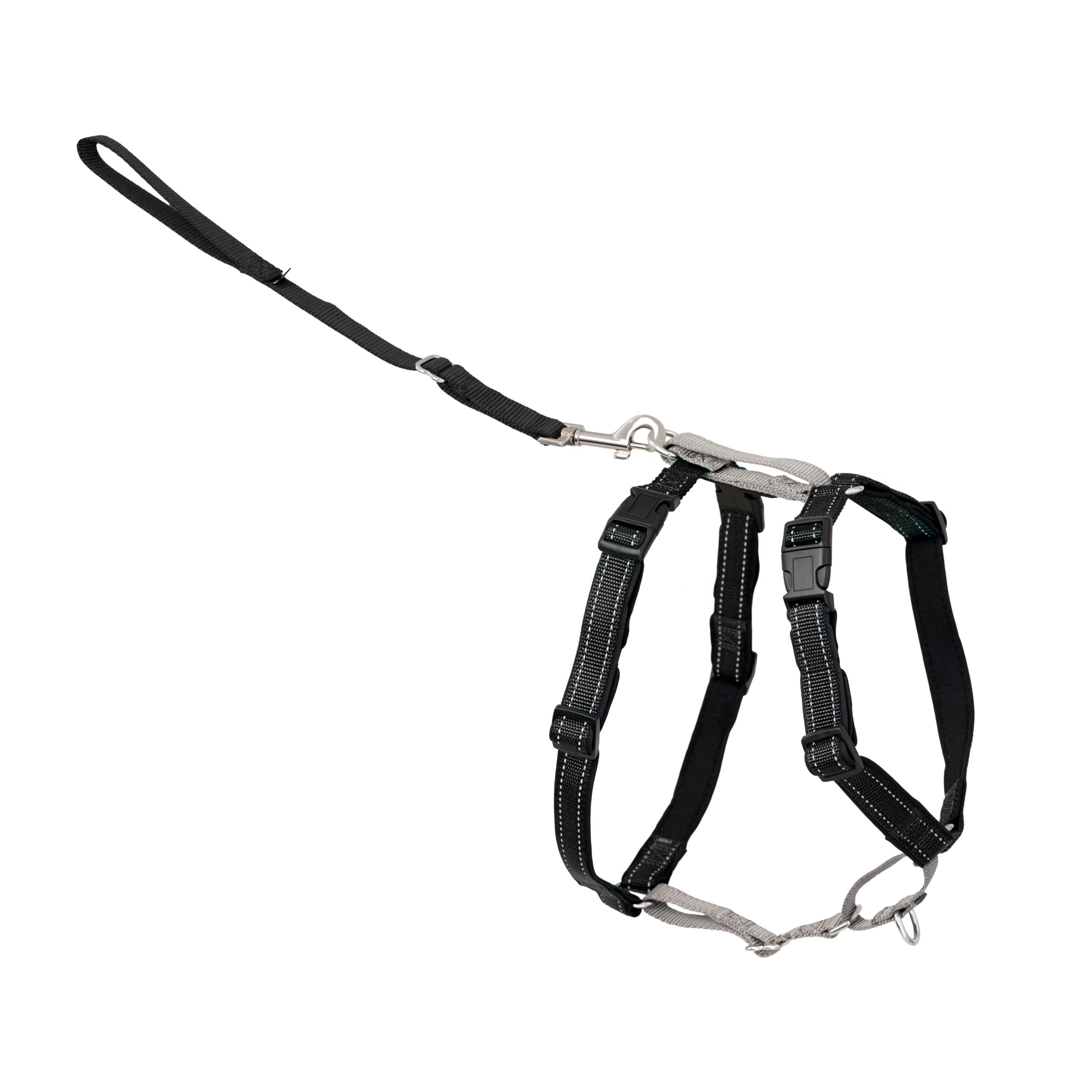 Arnés PetSafe 3 en 1 con enganche frontal para paseos más suaves.