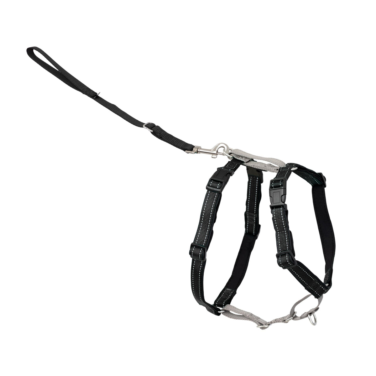Arnés PetSafe 3 en 1 con enganche frontal para paseos más suaves.