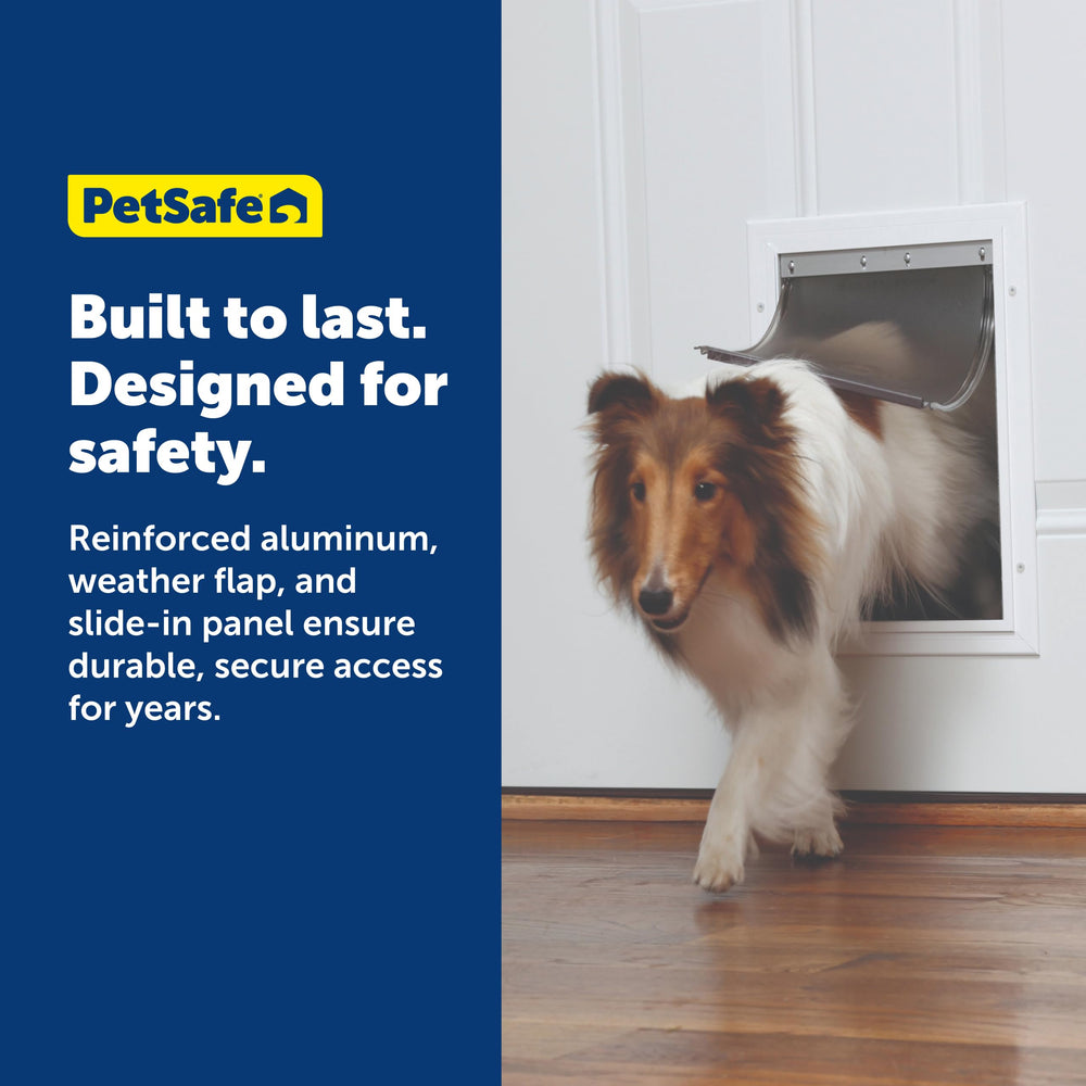 PetSafe instalación DIY, guía y herrajes incluidos para puertas de varios grosores.