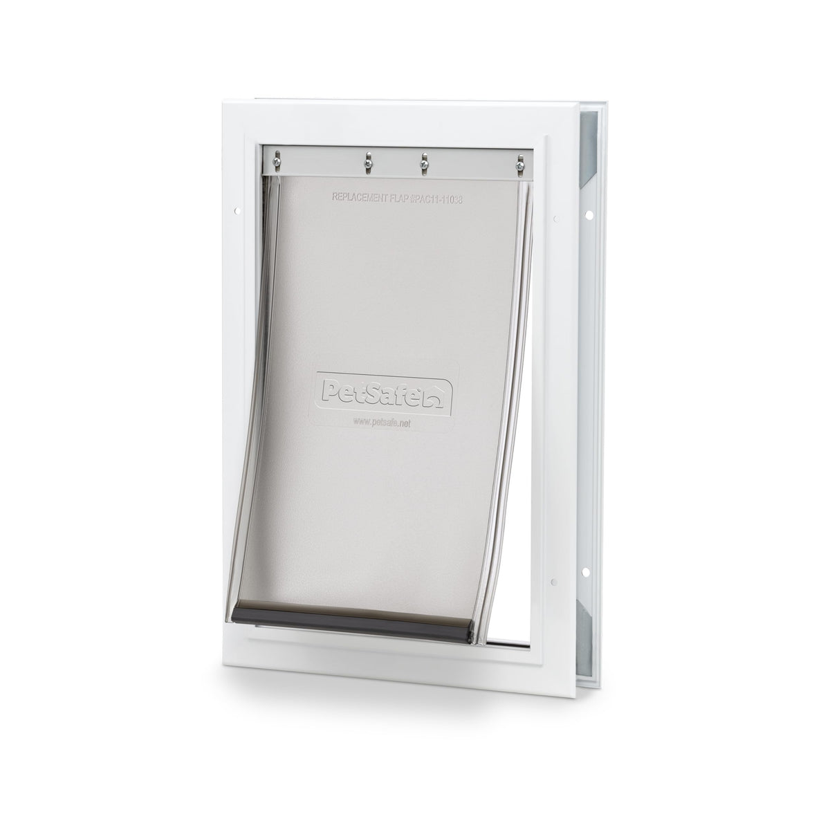 PetSafe puerta de aluminio blanca para perros y gatos, facilita movilidad y acceso.