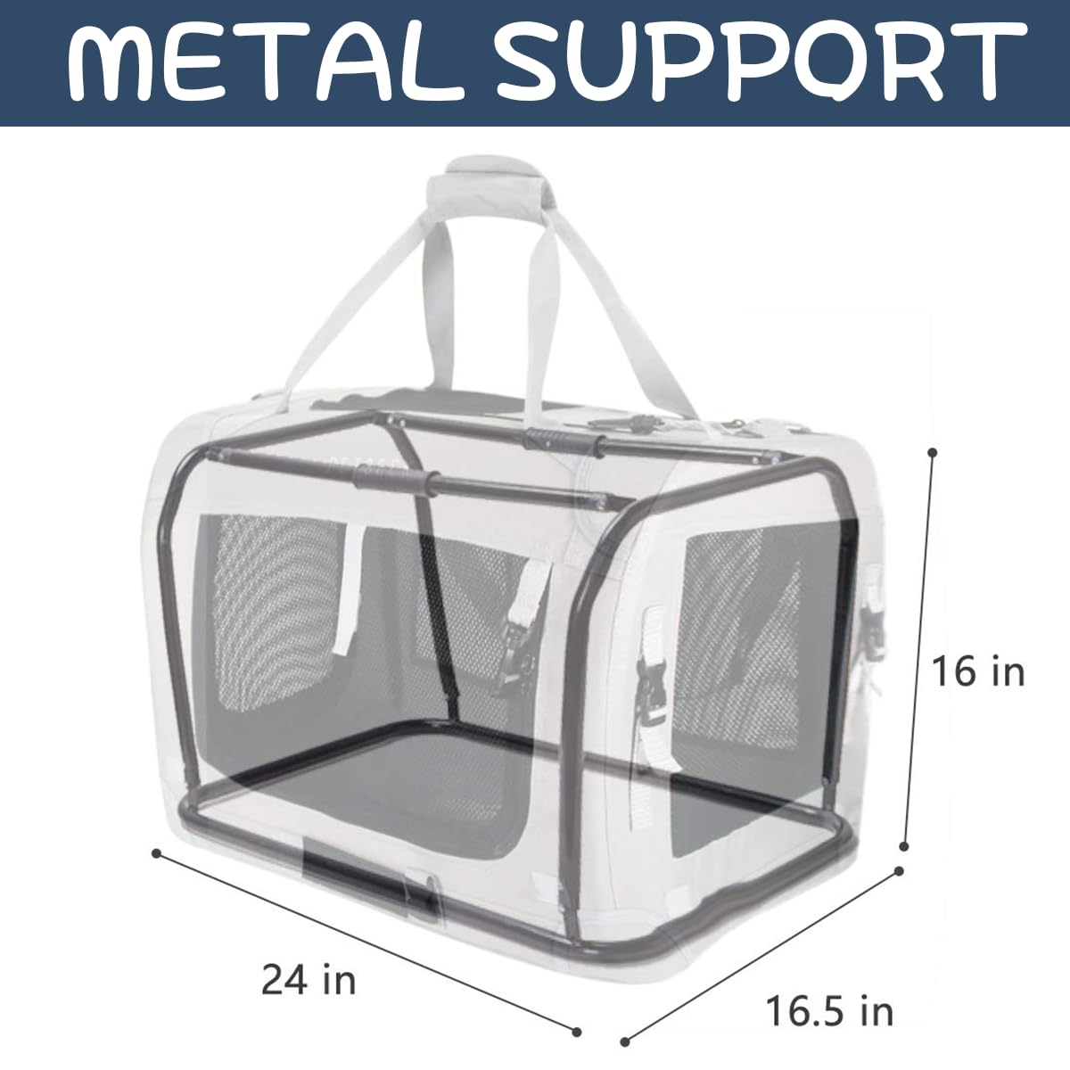 Estructura de soporte metálico de Petseek para mayor estabilidad durante el viaje.