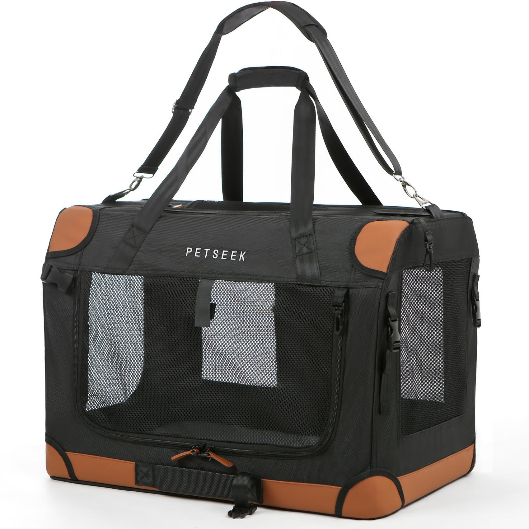 Transportadora extra grande para gatos de Petseek con cierre seguro para viajar.