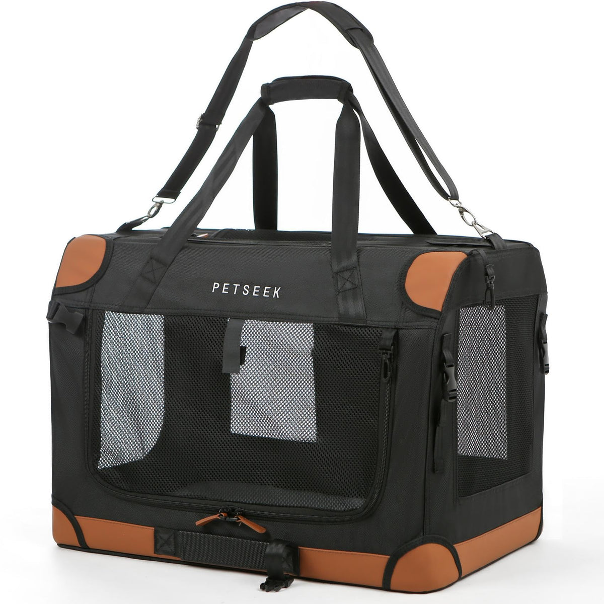 Transportadora extra grande para gatos de Petseek con cierre seguro para viajar.