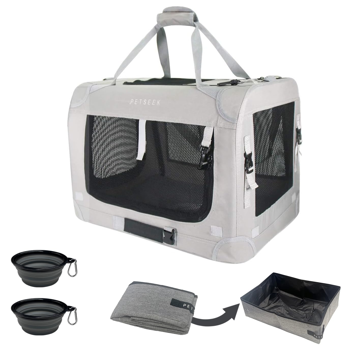 Petseek transportín extragrande con malla transpirable para ventilación óptima durante viajes.