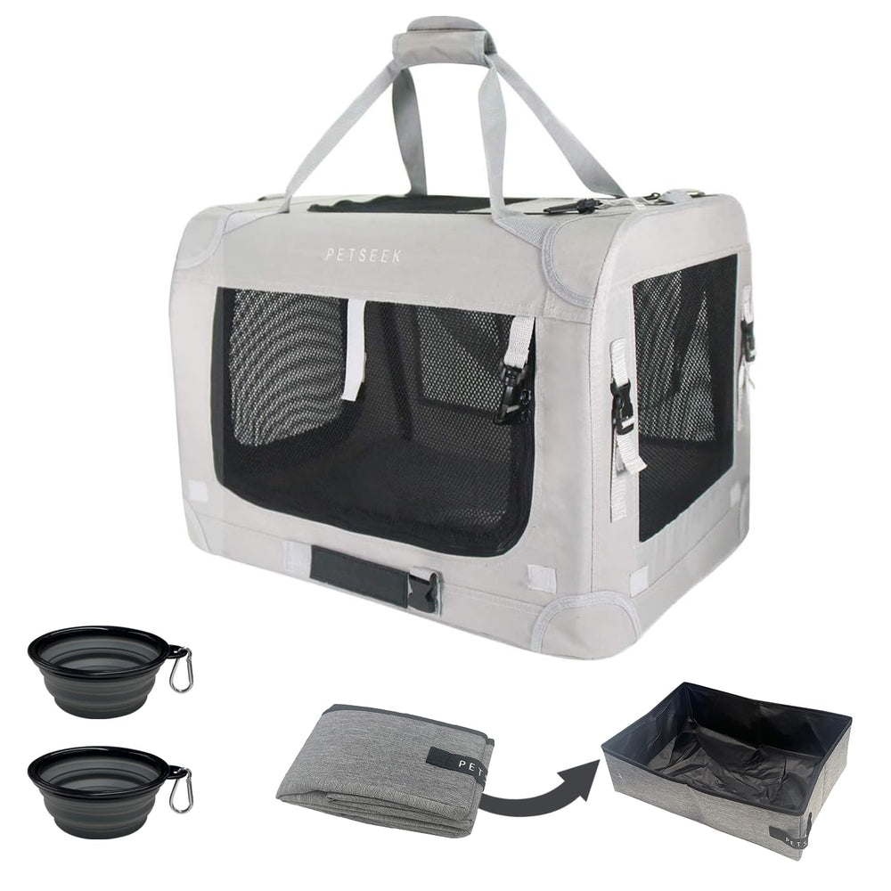 Petseek transportín extragrande con malla transpirable para ventilación óptima durante viajes.