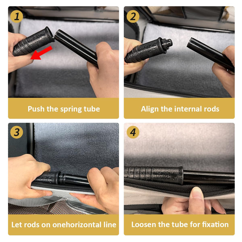 Transportín Petseek plegable para almacenamiento compacto cuando no se usa.