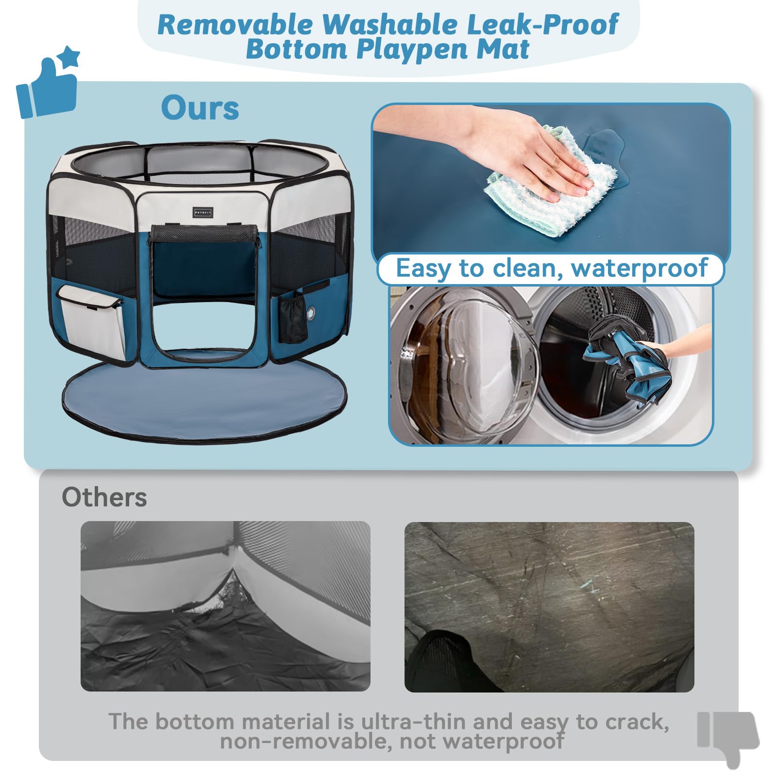 PETSFIT alfombra-impermeable-desmontable: limpieza rápida y área de juego limpia
