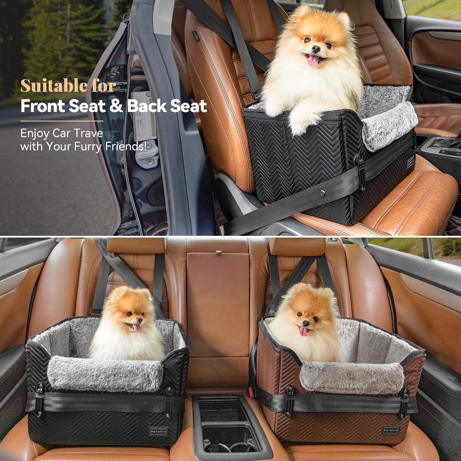 PETSFIT asiento coche perro pequeño cuero PU impermeable ofrece lujo y facilidad de limpieza