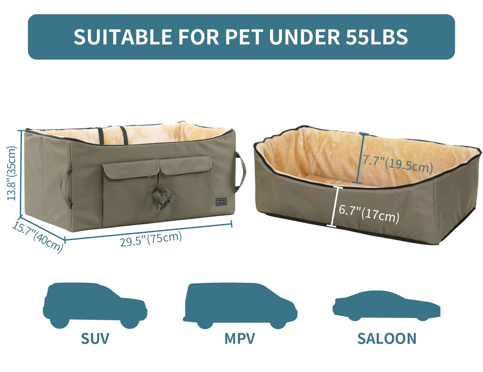 Petsfit bolsillos grandes integrados para accesorios y juguetes durante el trayecto.
