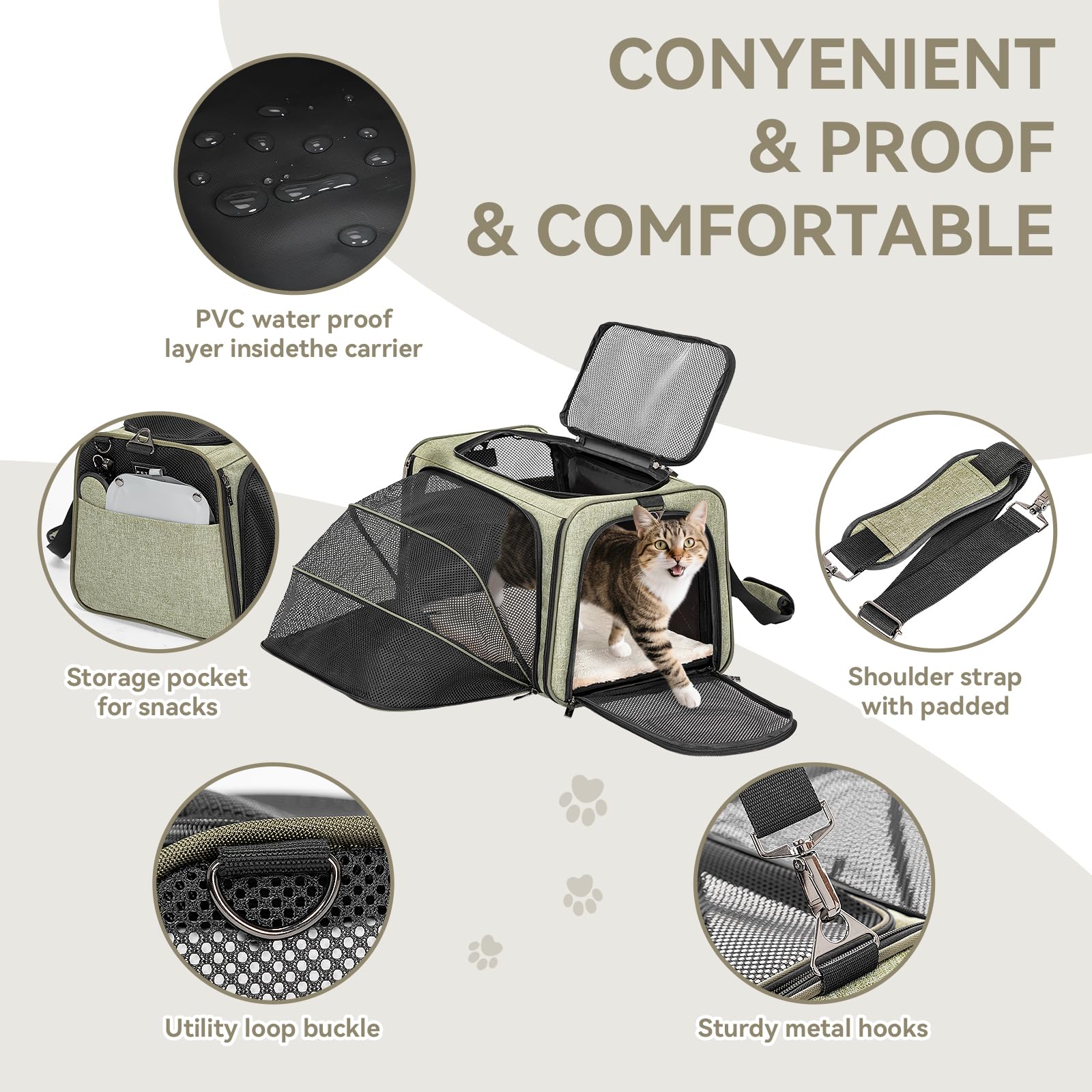 Petsfit transportín con correa desmontable para llevar con comodidad