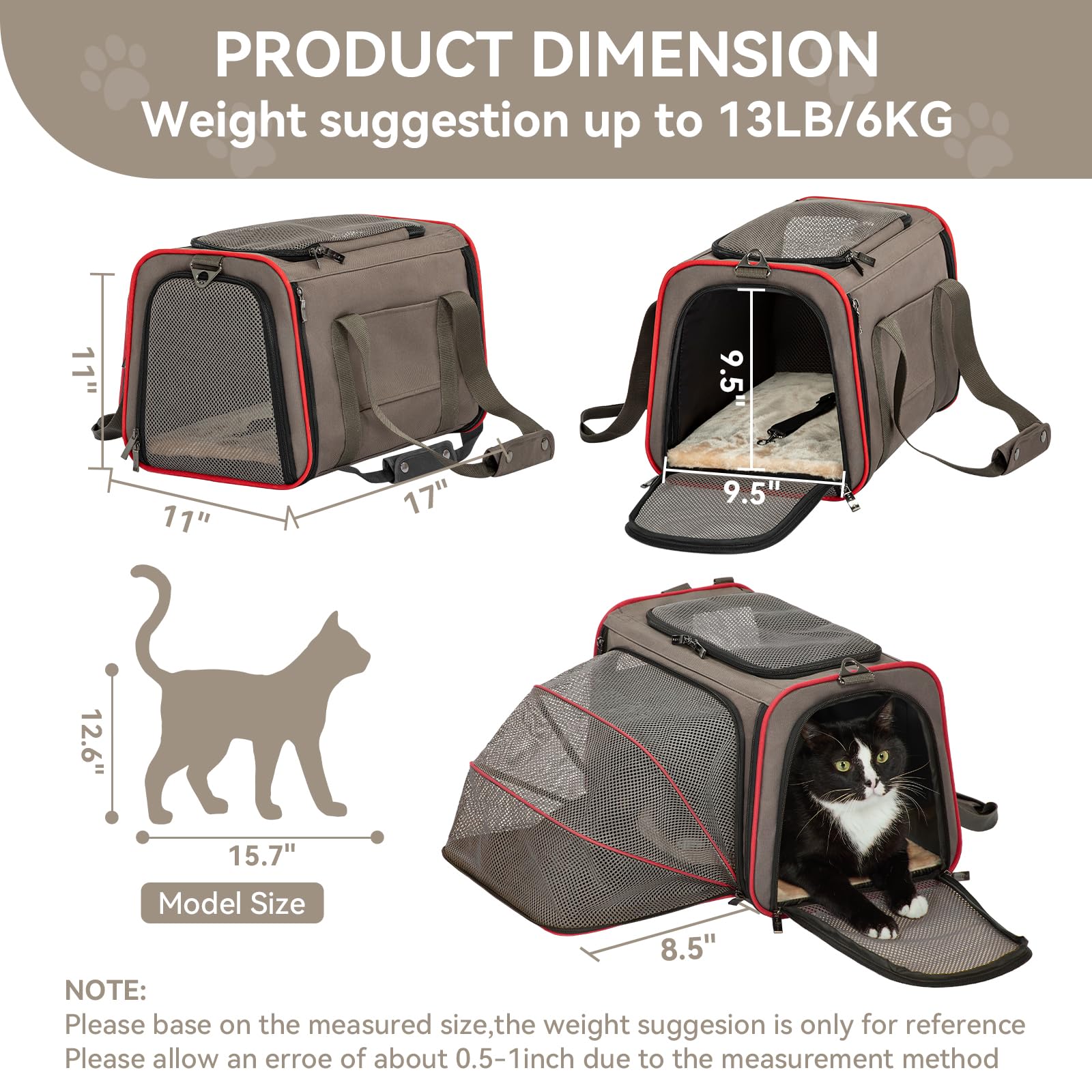 Petsfit transportadora con medidas 17x11x11 para viaje en cabina
