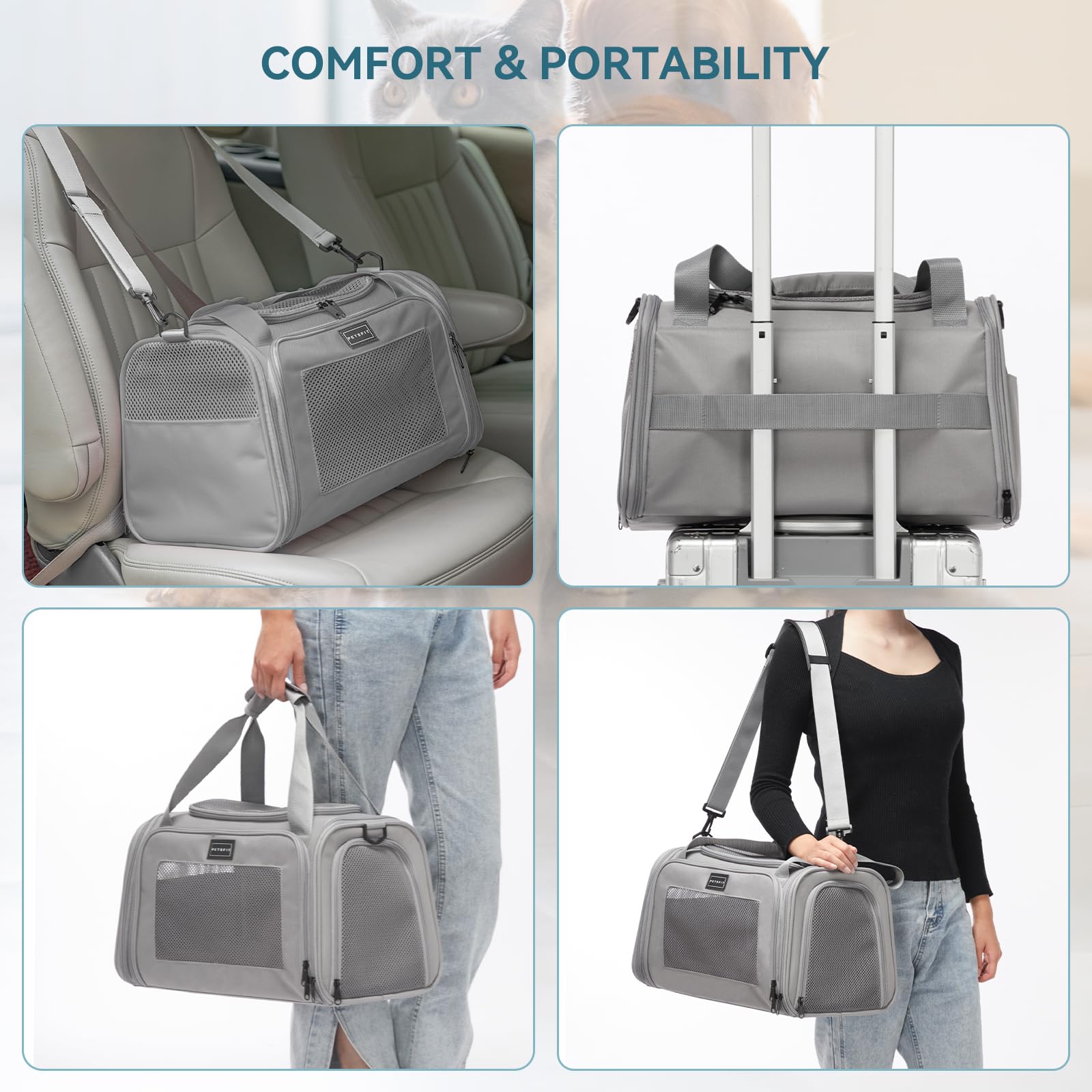 Petsfit transportín para gatos con paneles de malla para ventilación