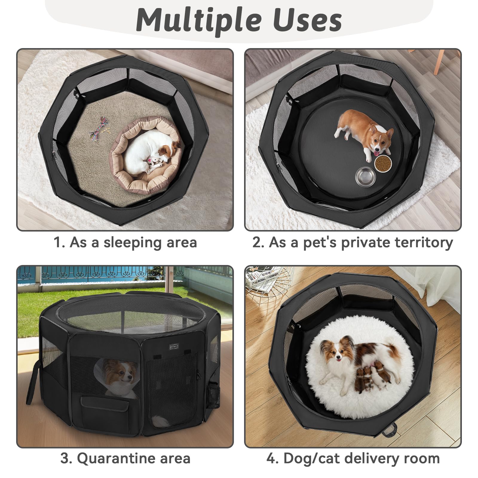 PETSFIT corral portátil, bolsillos integrados y porta botellas para camping
