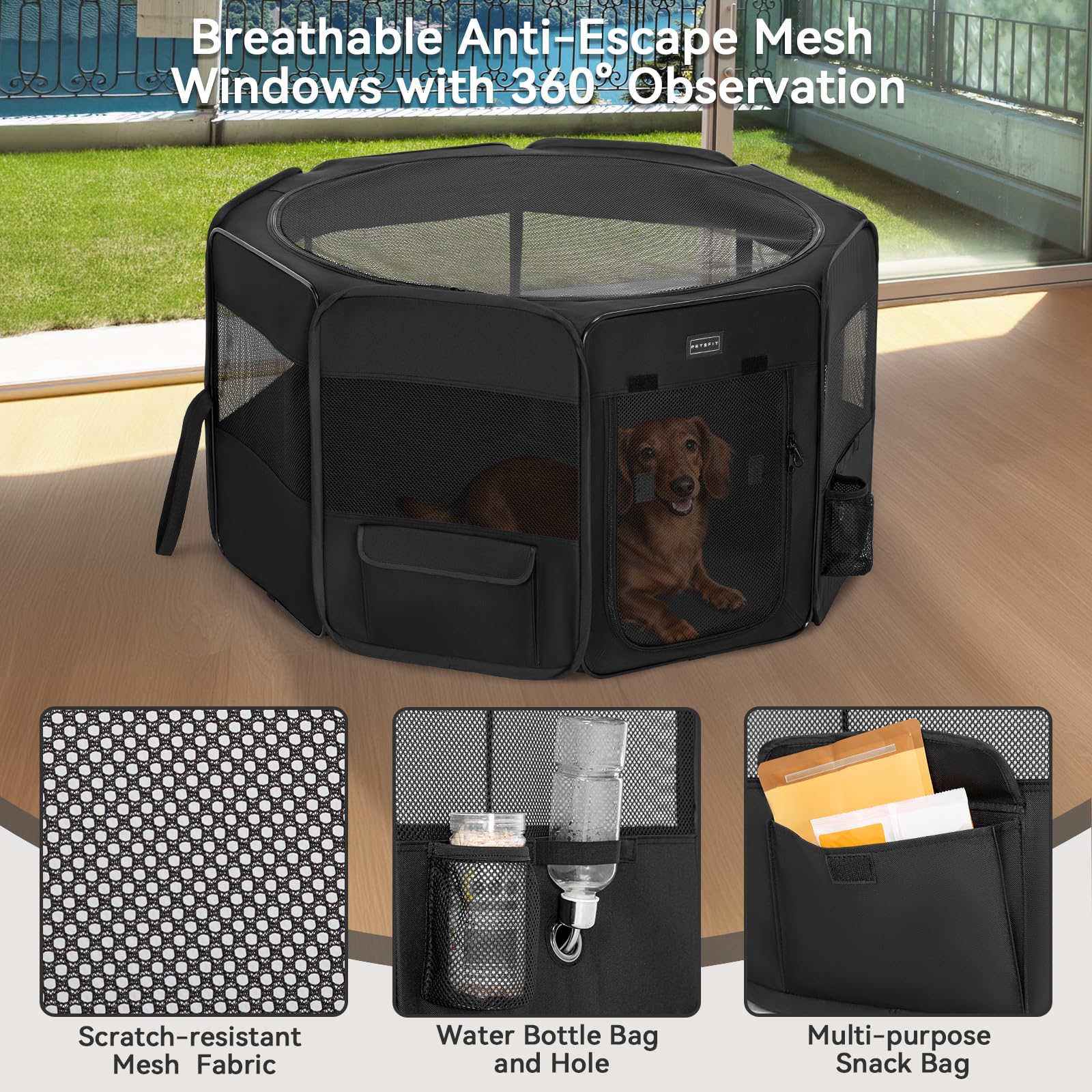 PETSFIT corral portátil, esterilla impermeable fácil de limpiar para interiores o exteriores
