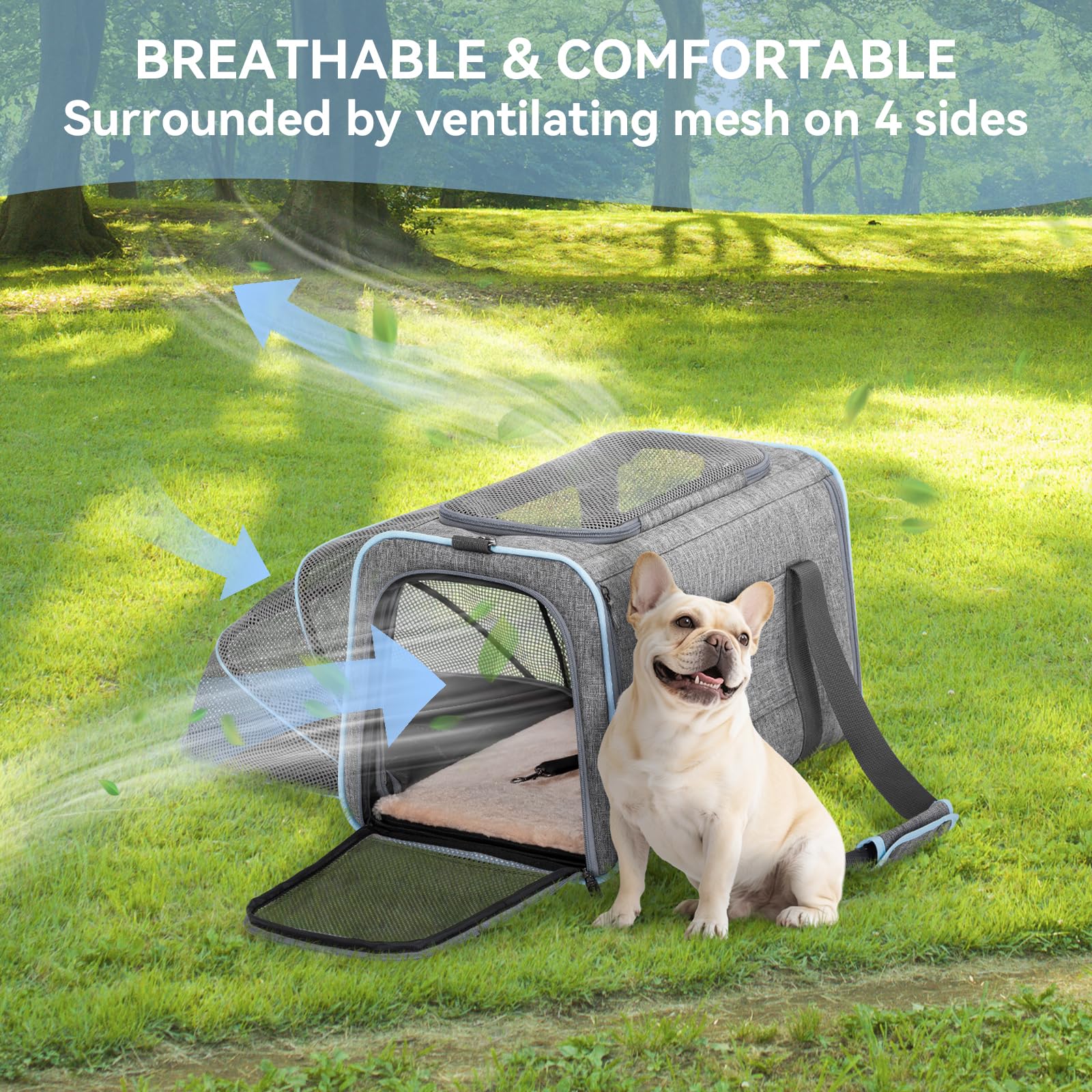Petsfit Transportín Expandible, bolsillo lateral para almacenamiento práctico.