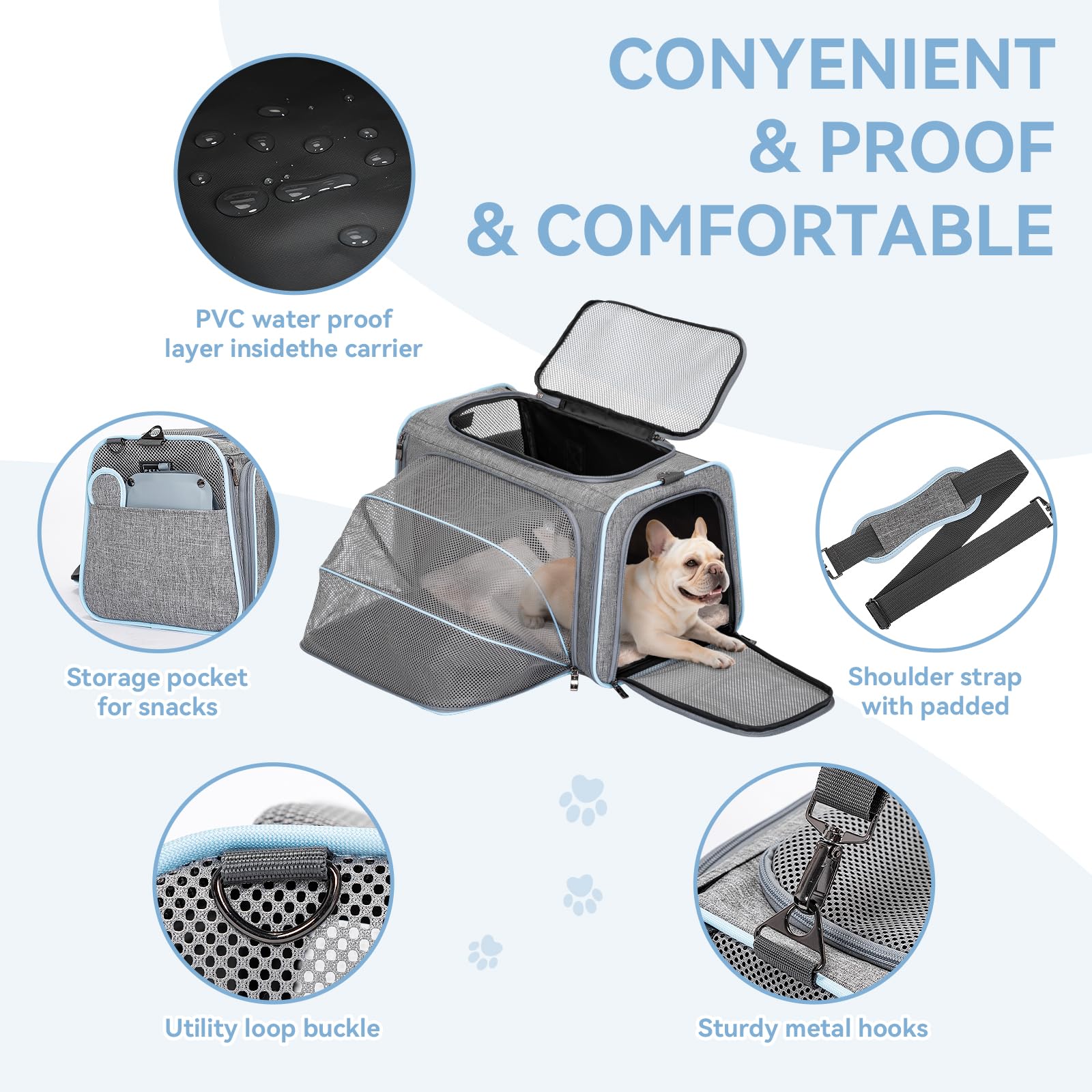 Petsfit Transportín Expandible, mango y manija para transporte cómodo.