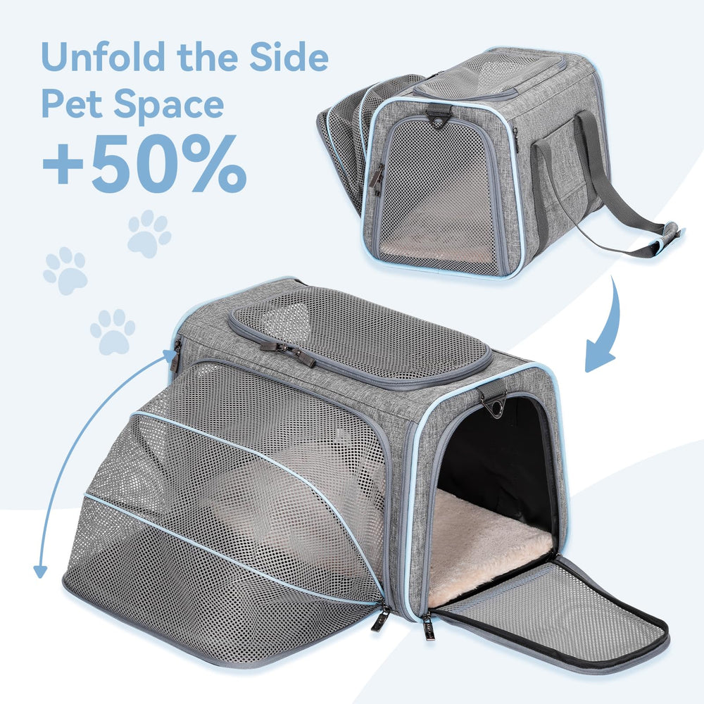 Petsfit Transportín Expandible, ventilación de malla para flujo de aire y visibilidad.