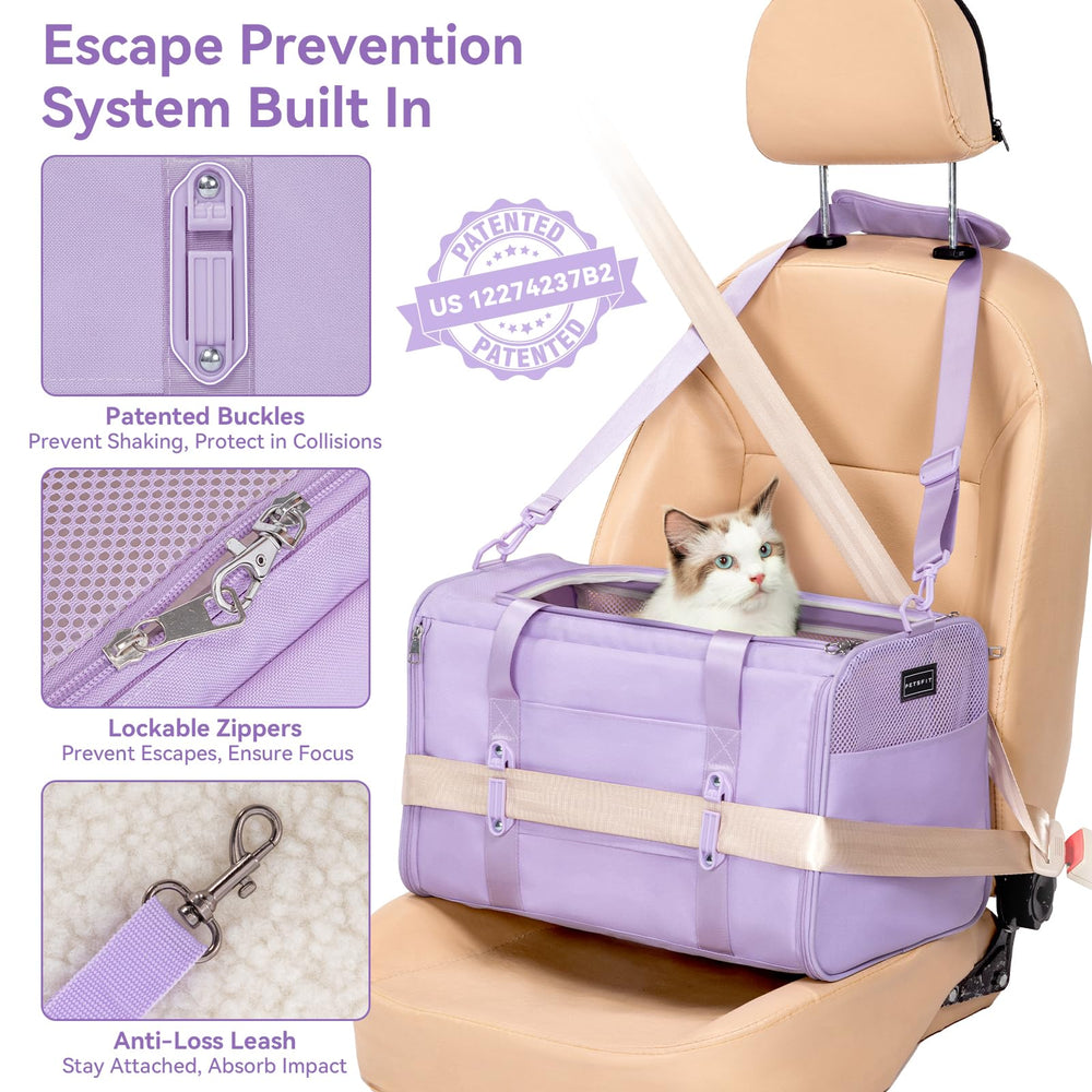 Petsfit transportín para gatos con arnés interior mantiene al felino seguro durante el viaje.