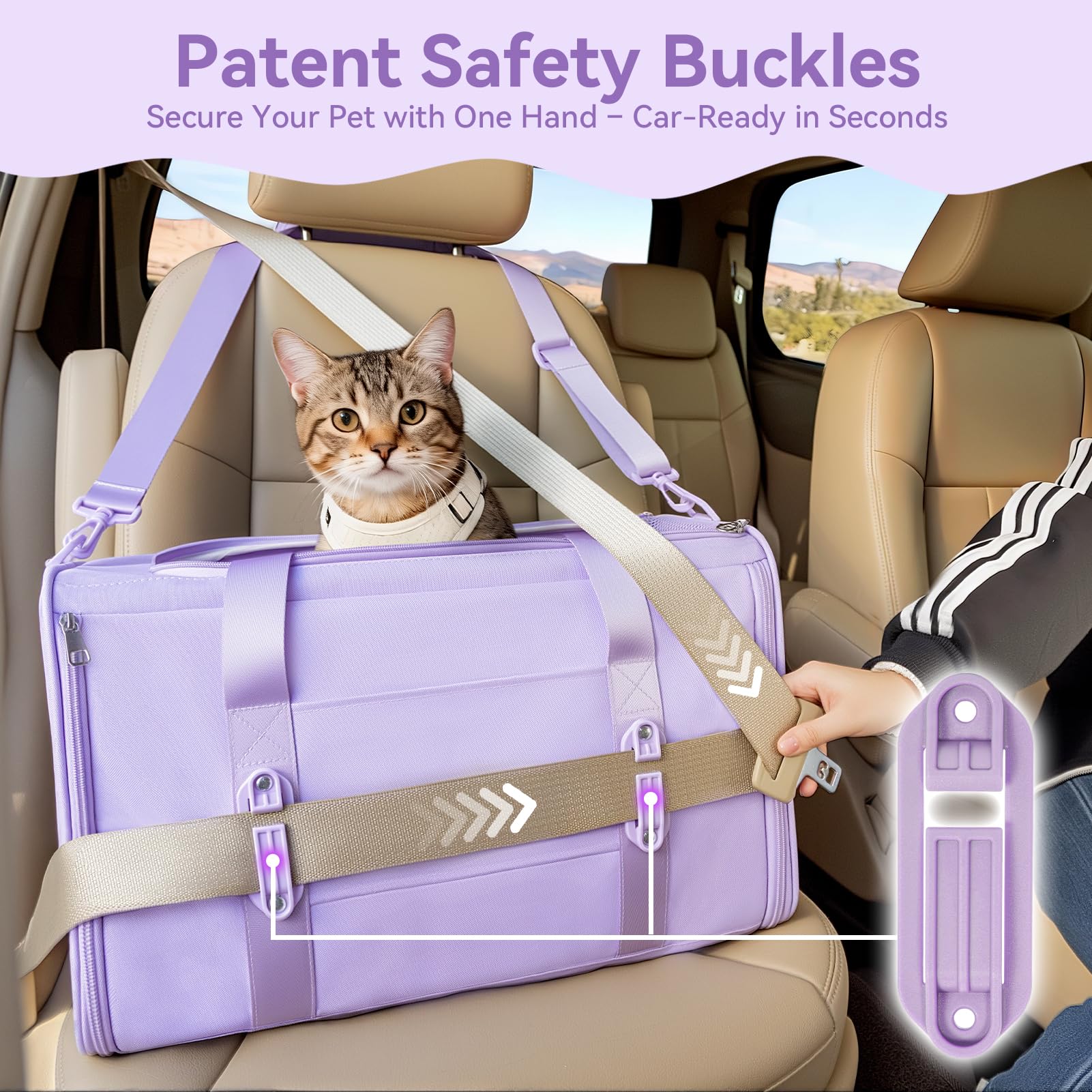 Transportín Petsfit con cremallera doble para evitar aperturas cuando accedes.