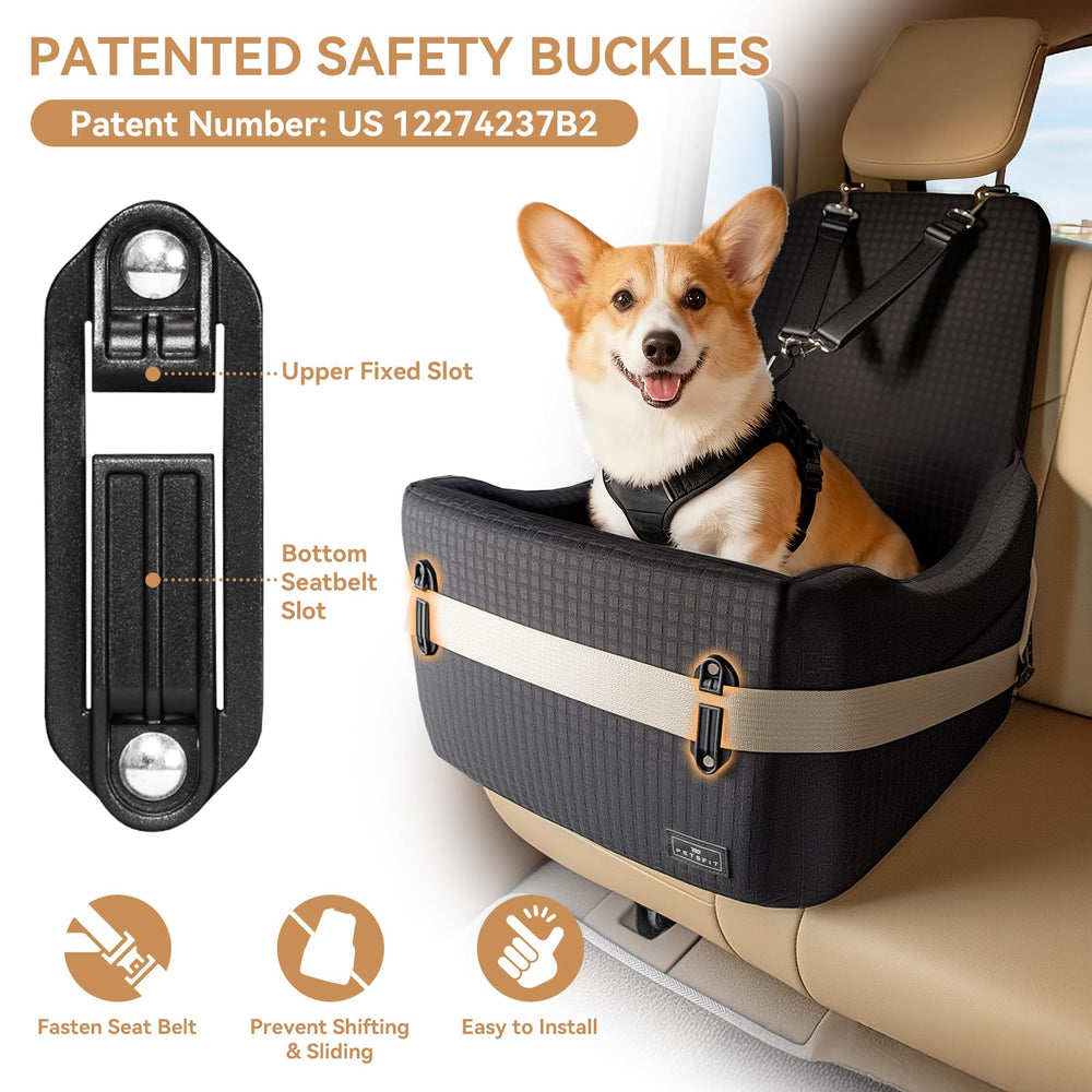 PETSFIT hebilla-seguridad patentada: cierre seguro para tranquilidad en cada trayecto.