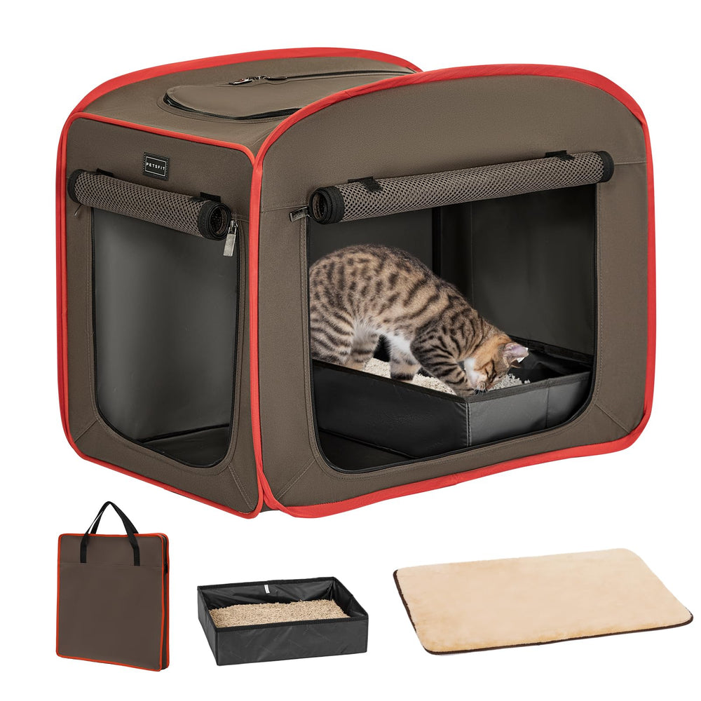 Petsfit jaula portátil para gatos plegable con caja de arena integrada, ideal para viajar.