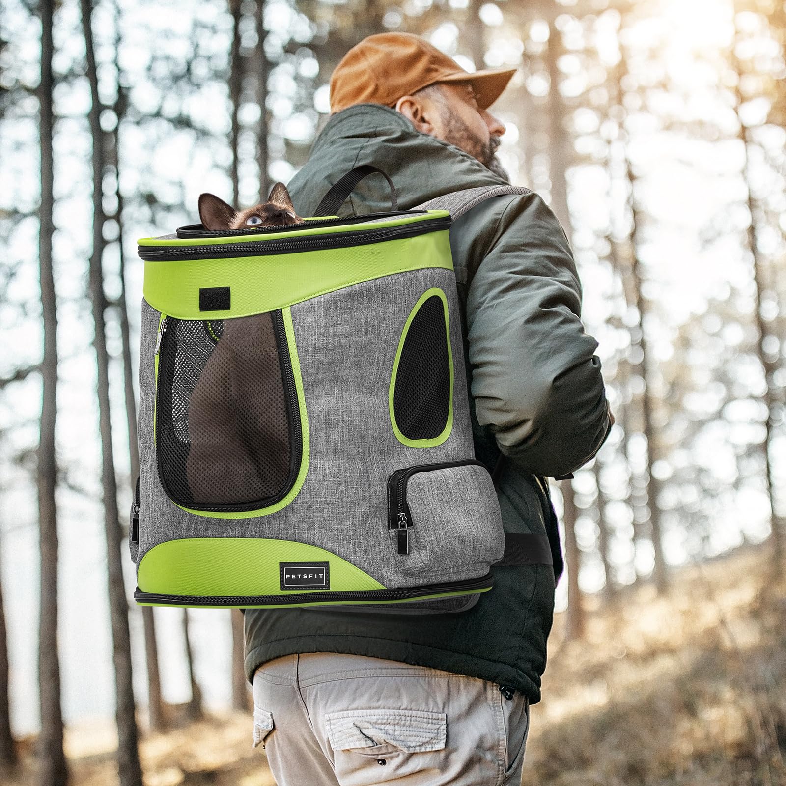 Petsfit mochila mascota, bolsillos laterales para accesorios.
