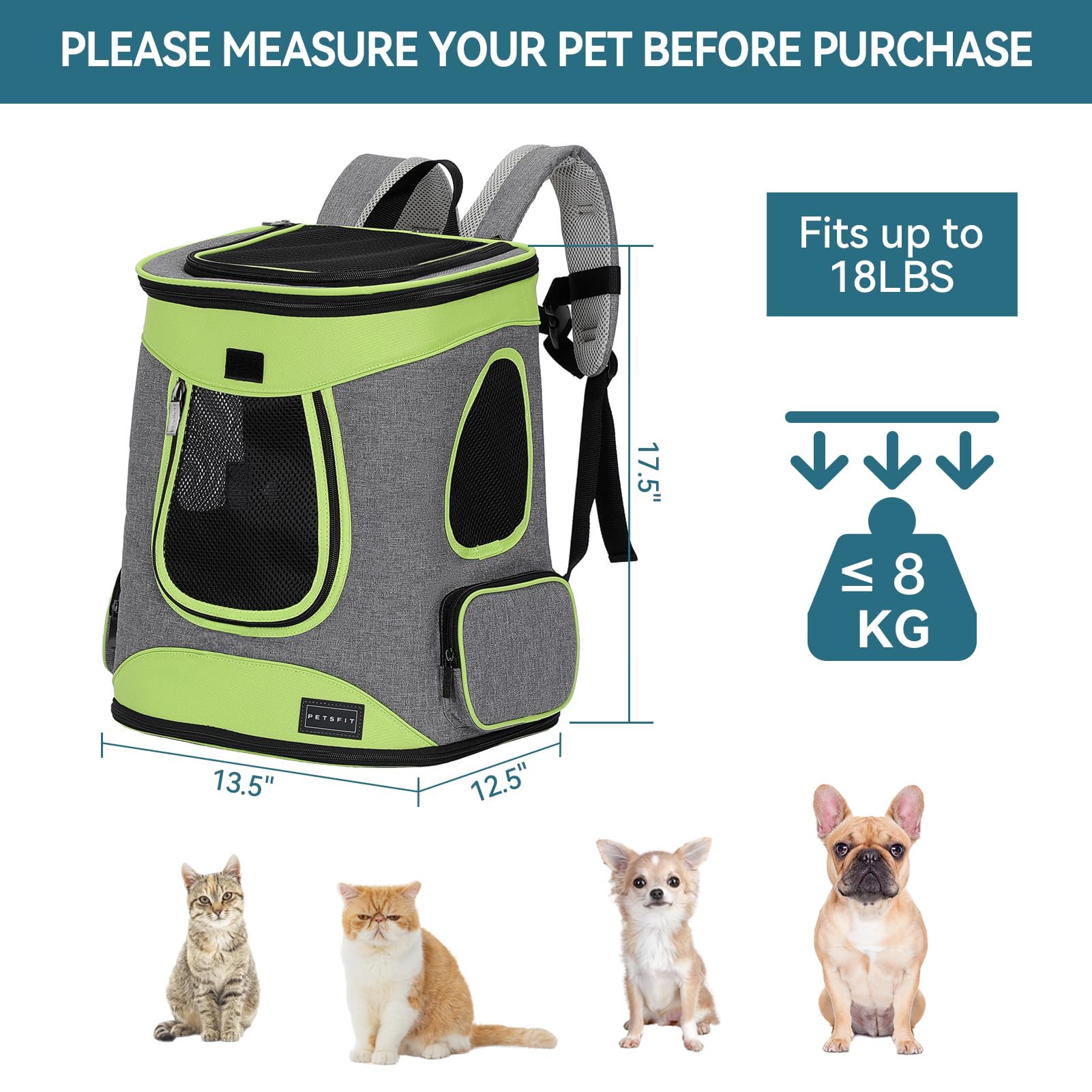 Petsfit mochila mascota, cojín removible para limpieza fácil.