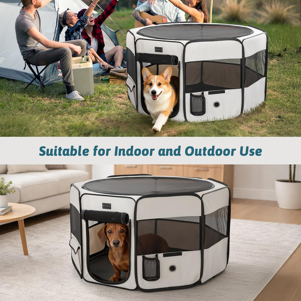 Petsfit pen con bolsillos y portabotellas para viaje.