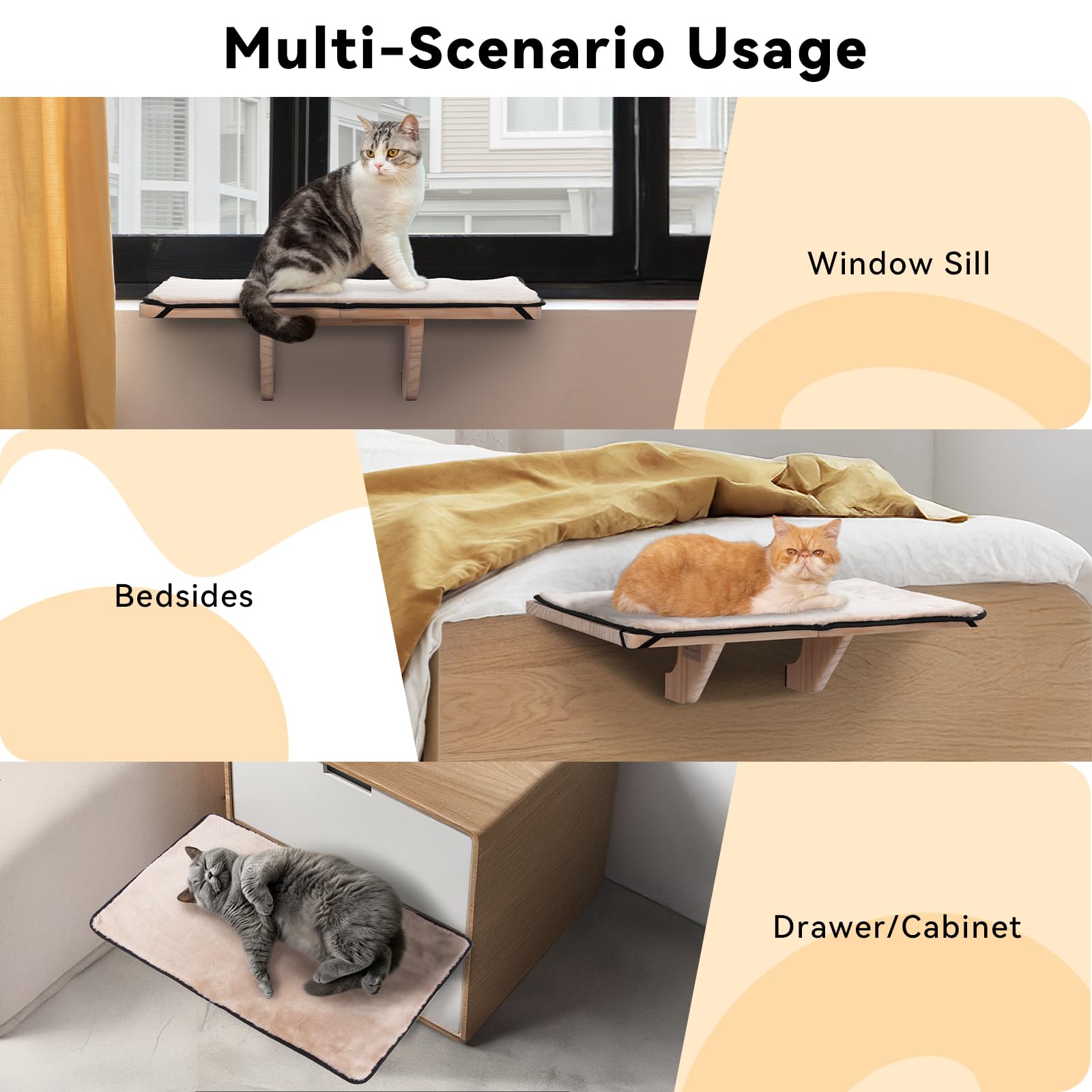 PETSFIT percha de ventana para gatos 2, colchón desmontable para lavar fácilmente
