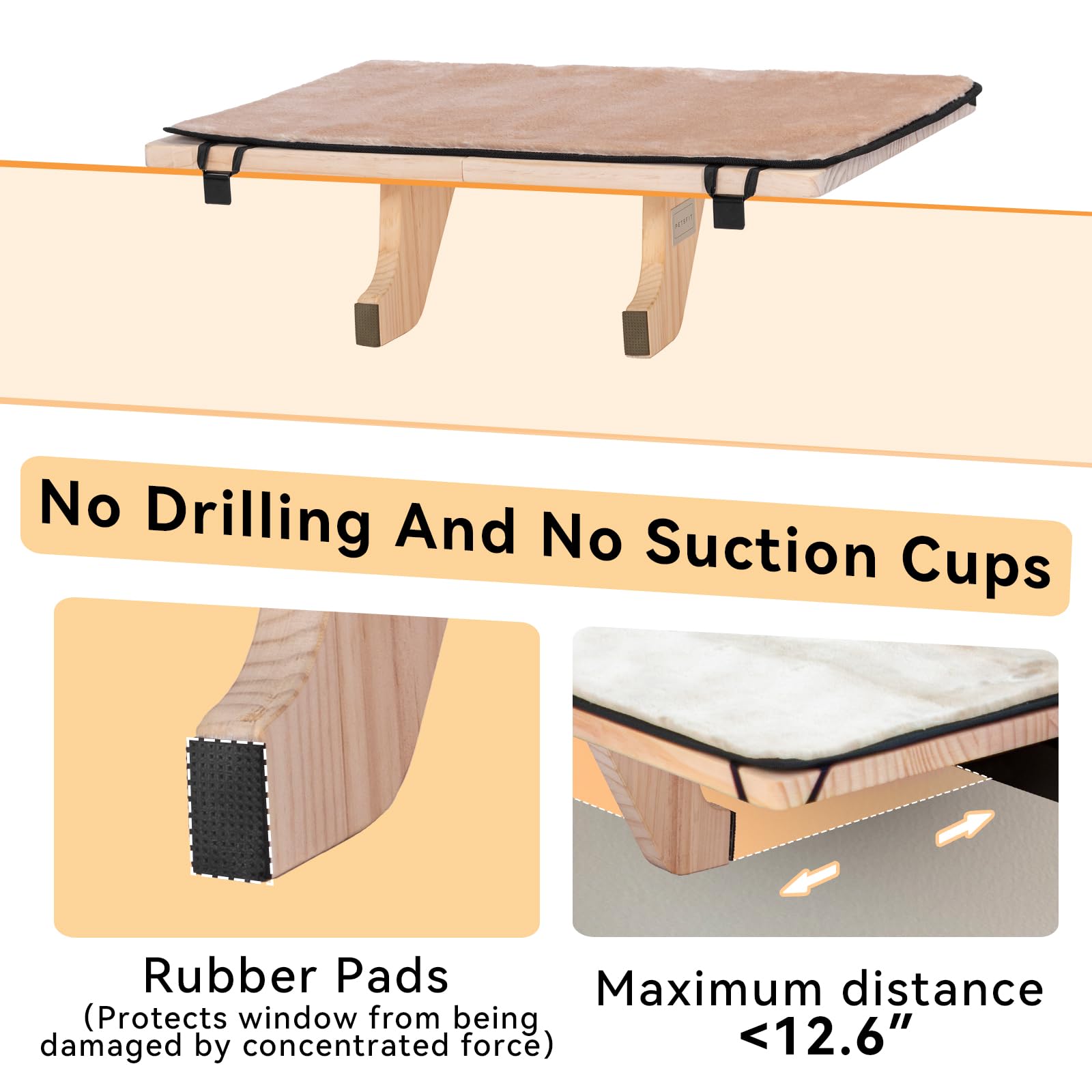 PETSFIT percha de ventana para gatos 2, diseño en madera natural y estética cálida