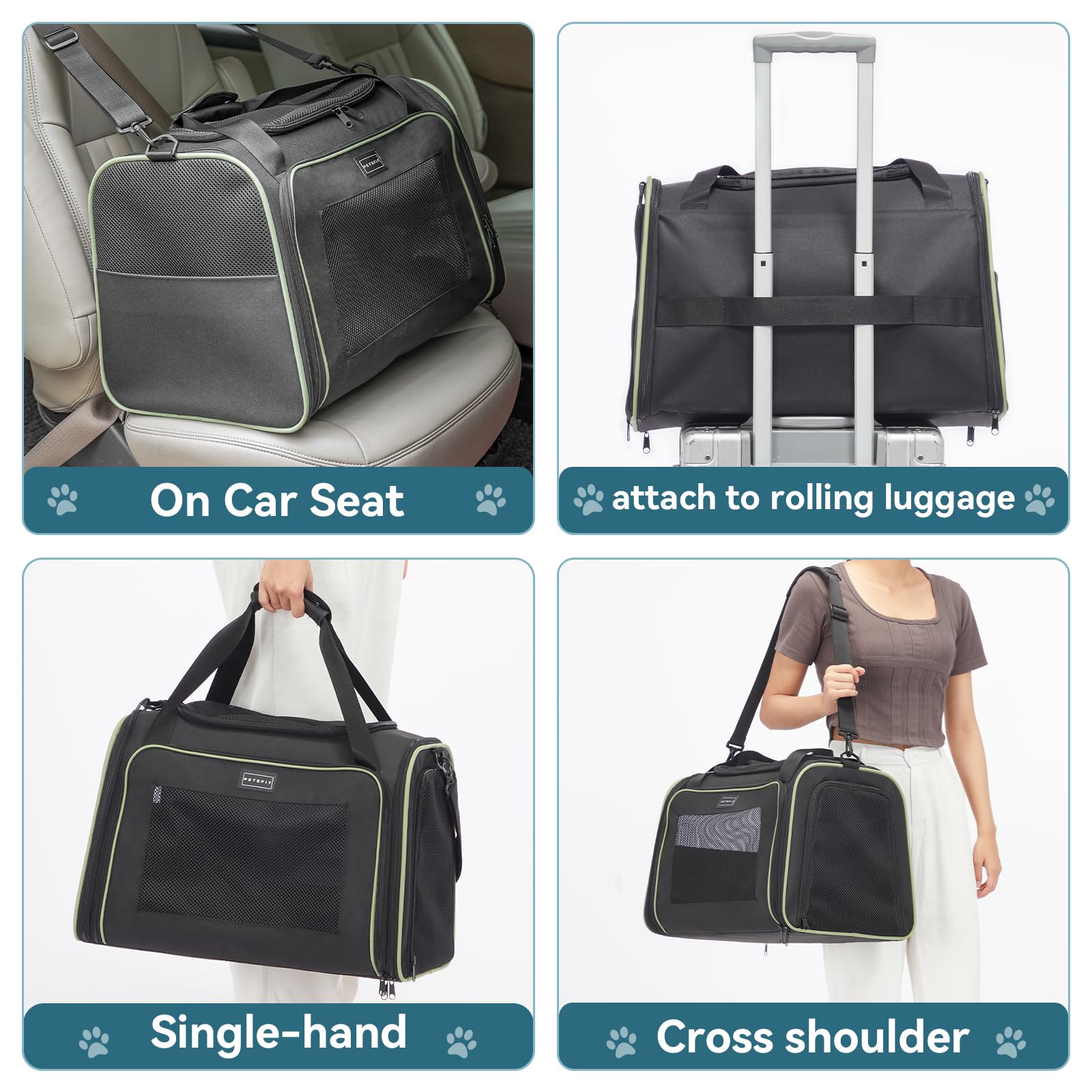 Petsfit transportín gato grande con asa superior acolchada para transporte.