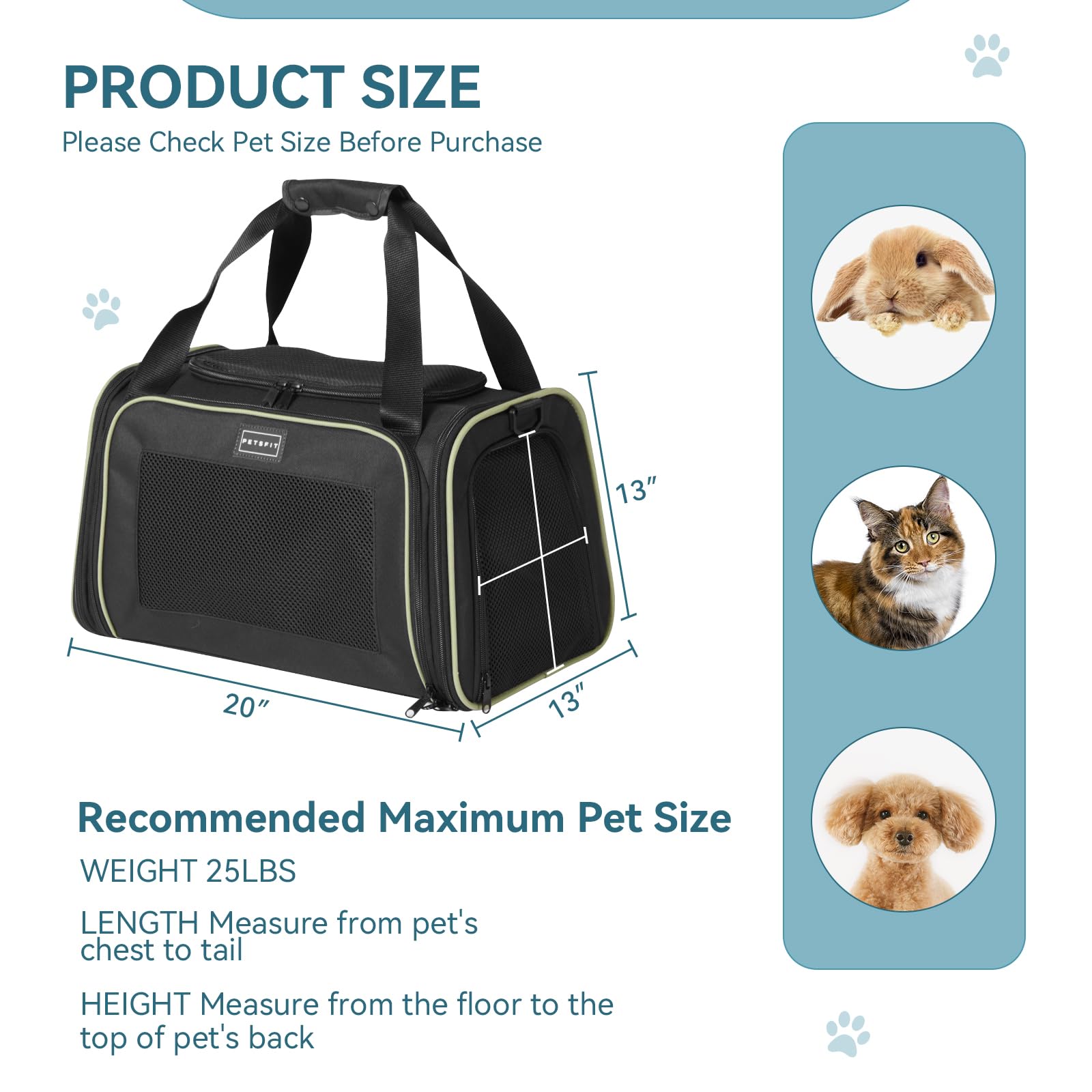 Petsfit transportín gato grande con paneles de malla para ventilación.