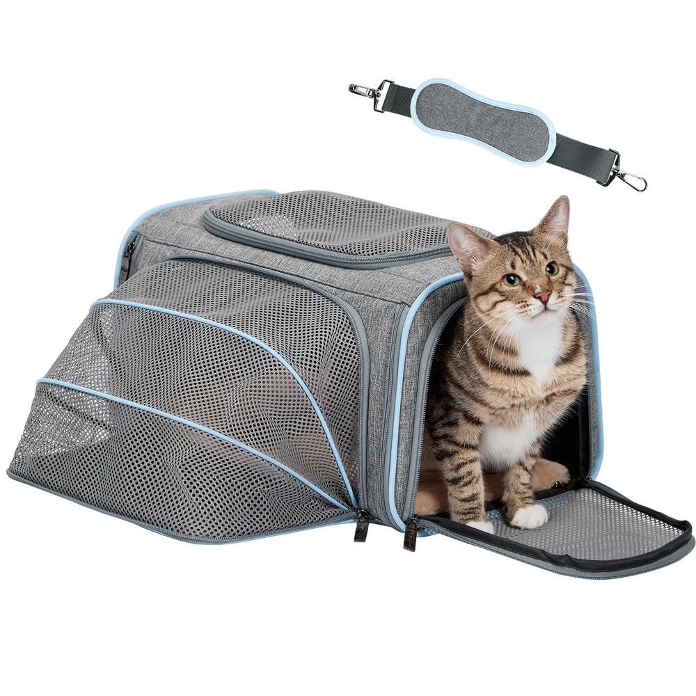 Portador Petsfit para gato pequeno expandible ofrece mayor espacio para dormir durante viajes