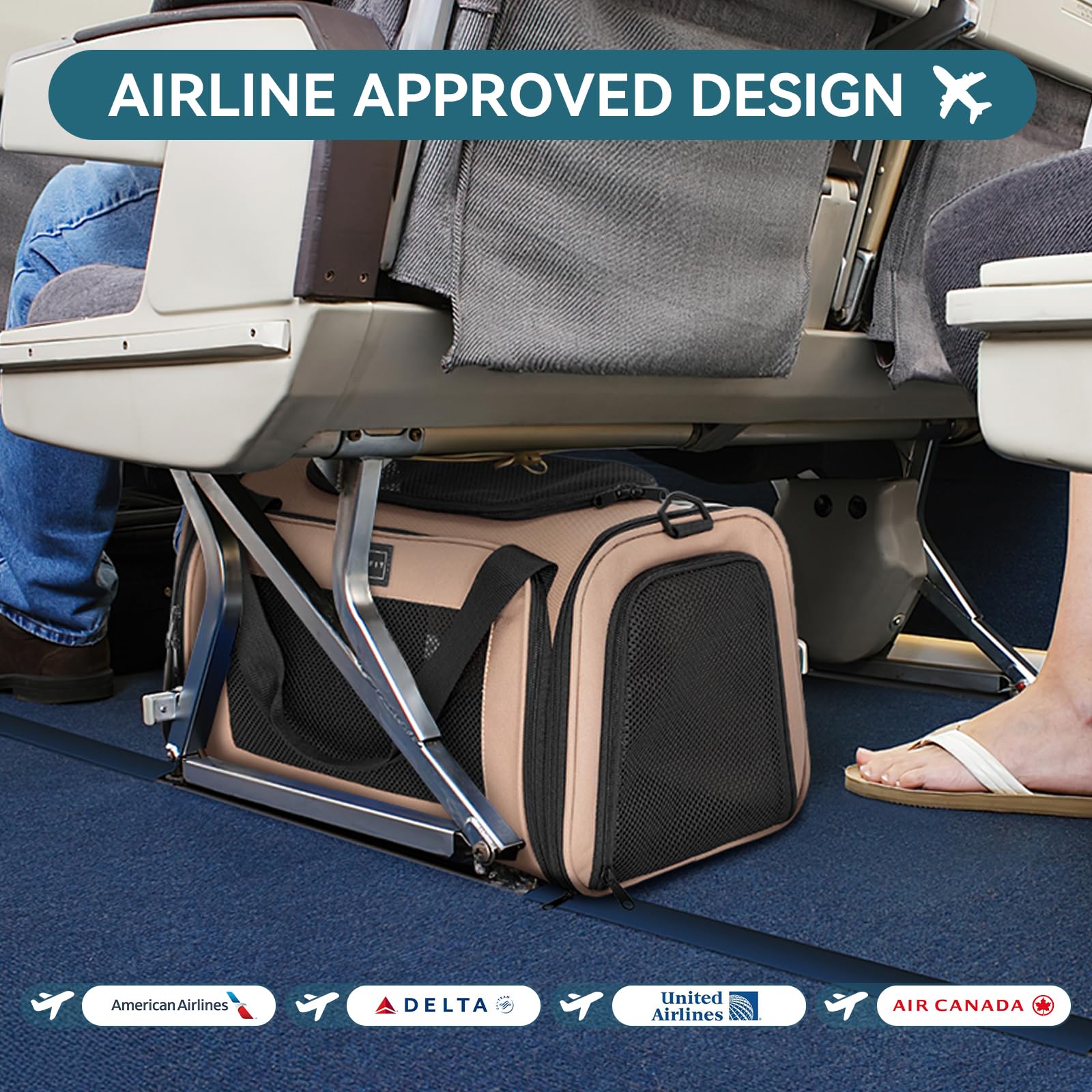 Petsfit transportín con aperturas laterales para acceso rápido y buena ventilación.