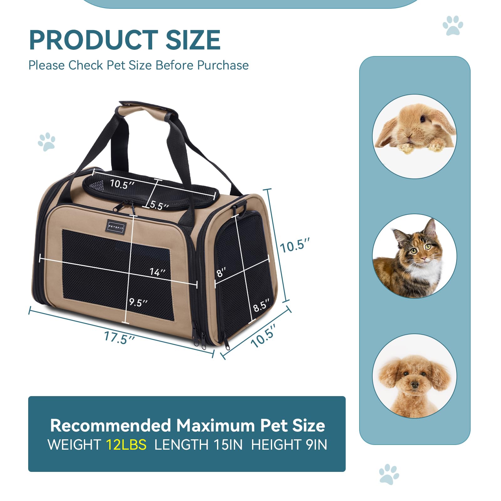Petsfit transportín con asa superior acolchada para llevarlo con comodidad.