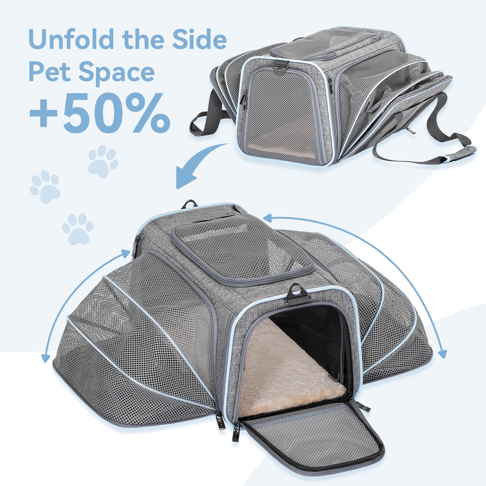 Petsfit transportín expandible con ventanas de malla para buena ventilación
