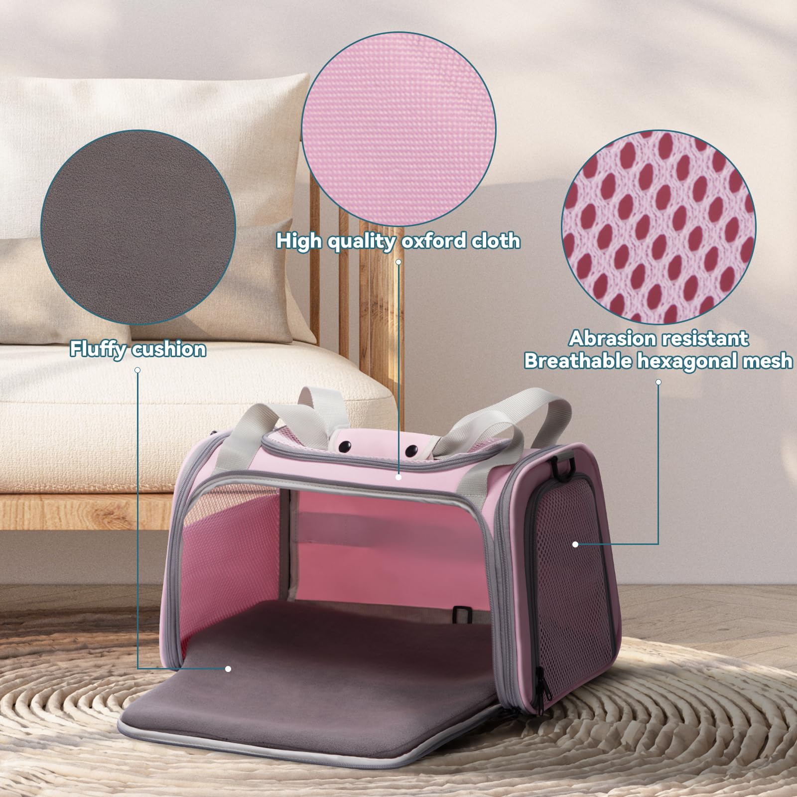 Transportín Petsfit con malla de ventilación para visibilidad y flujo de aire.