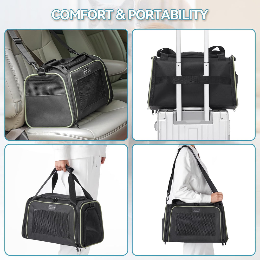 Transportín Petsfit con apertura superior y dos puertas laterales para facilitar entrada y salida.