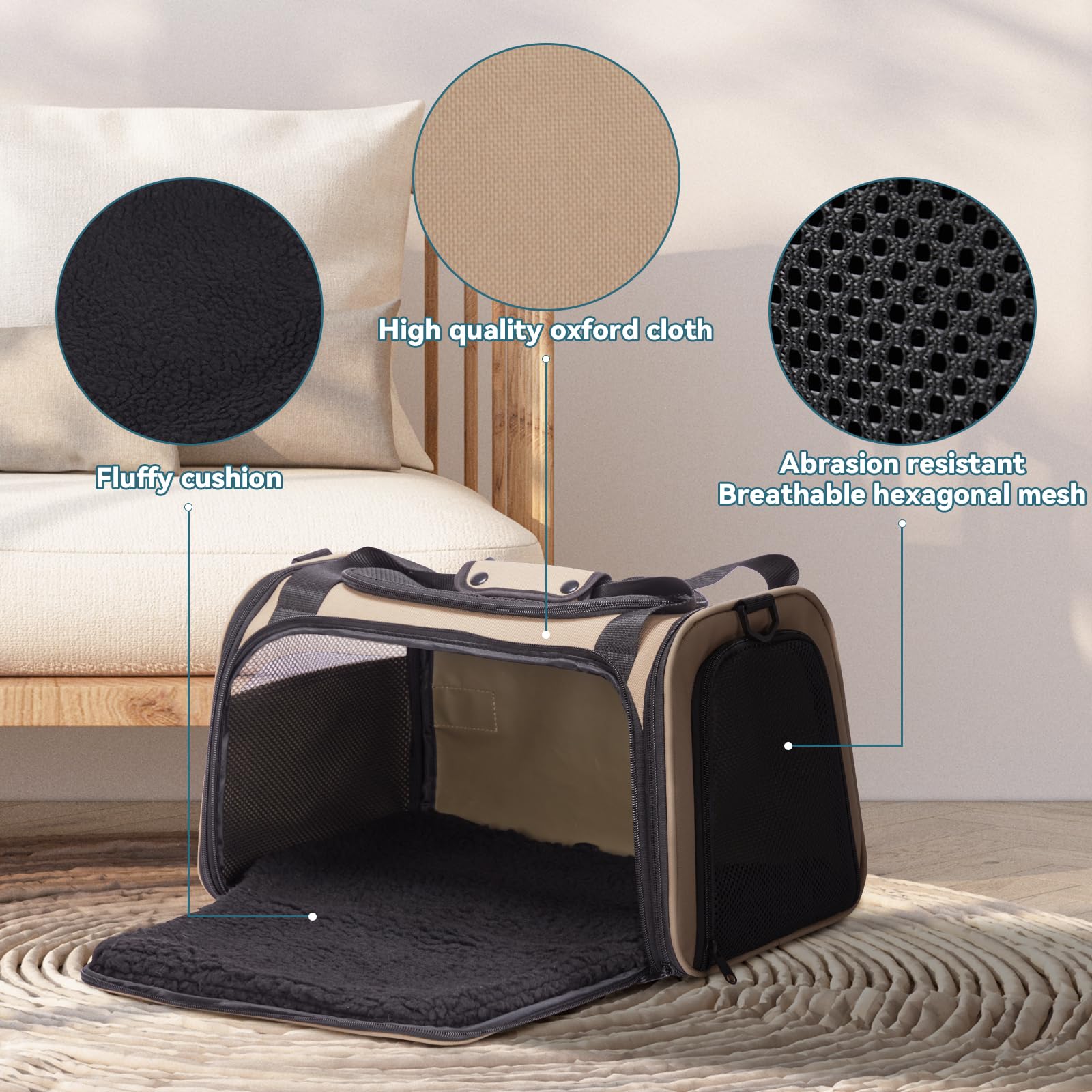 Petsfit transportín con cuatro paneles de malla para ventilación y visibilidad.