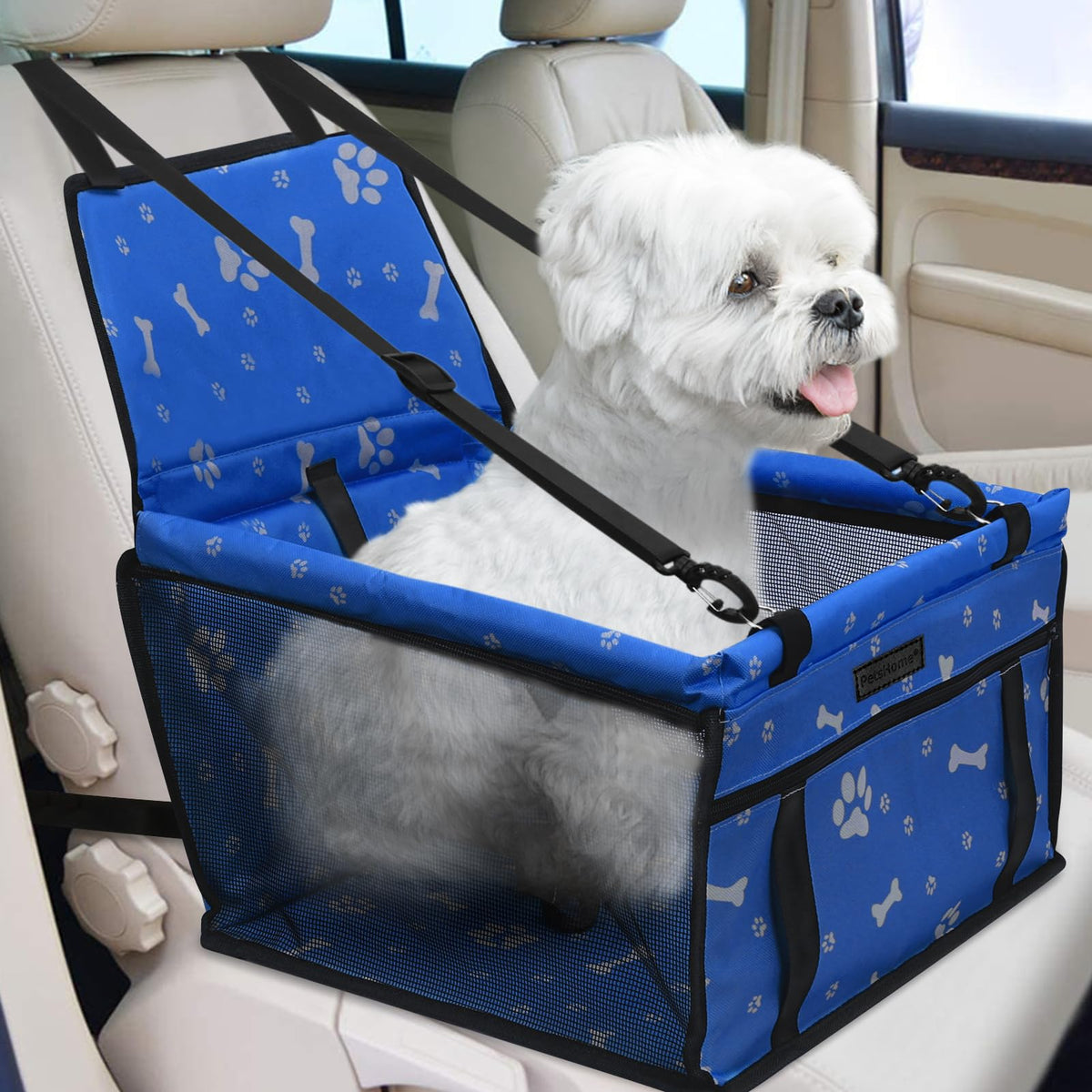 PetsHome asiento de coche para perro plegable, cómodo y seguro para viajes.