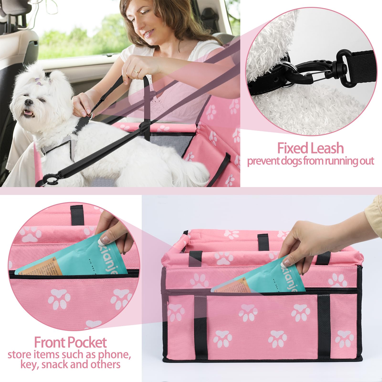 PetsHome asiento perro coche tela resistente poliester, duradera y transpirable para viajes