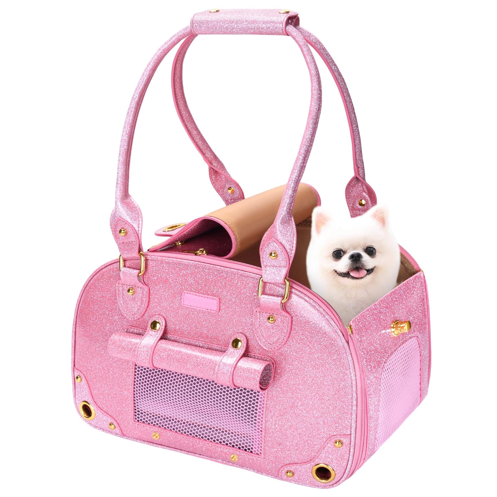 PetsHome bolso transportin para perro con bling rosa, ideal para salidas cortas.