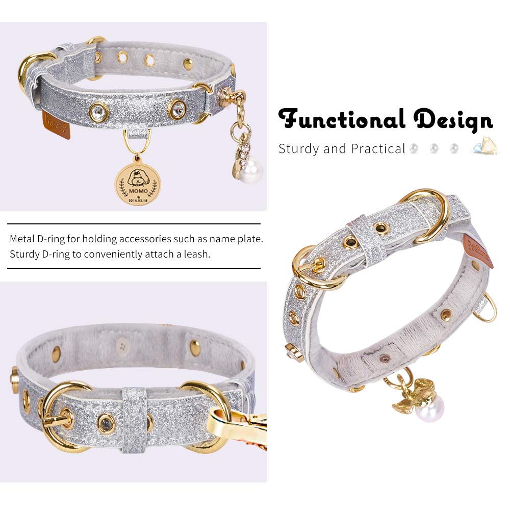 Collar PetsHome con doble anillo dorado para correa y accesorios.