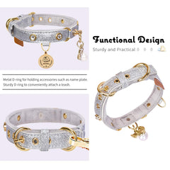 Collar PetsHome con doble anillo dorado para correa y accesorios.
