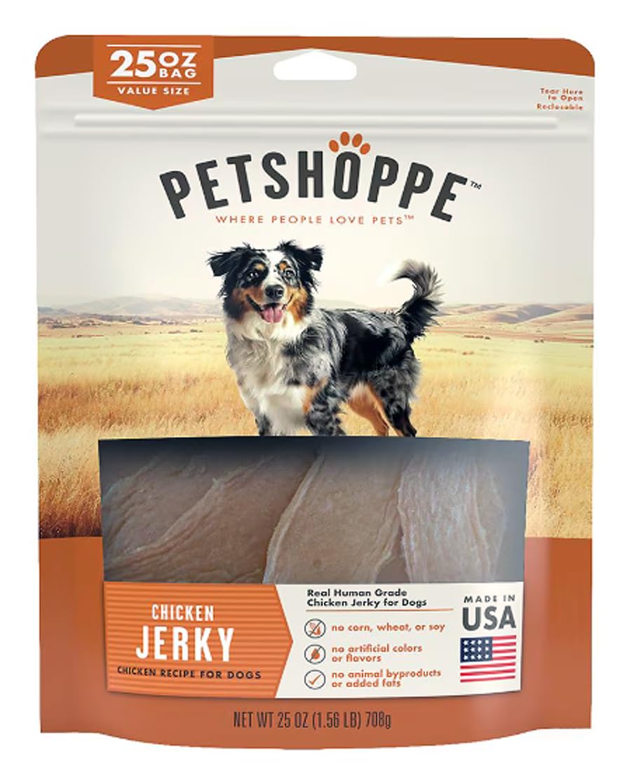 PetShoppe Premium Tiras de Pollo en empaque de 25 onzas, ideal para perros activos.
