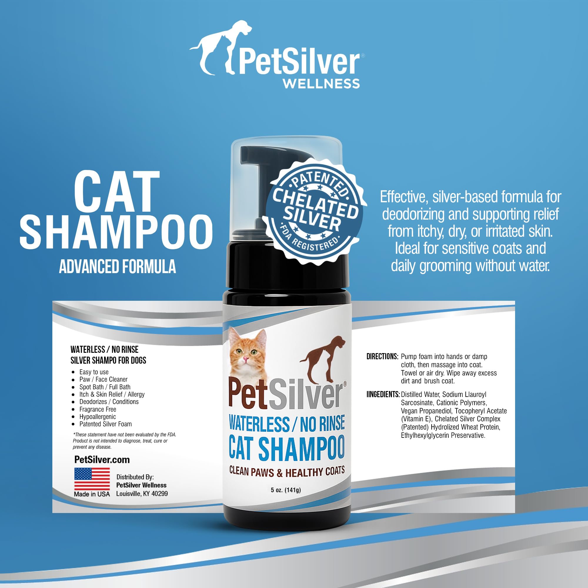 PetSilver hecho en EE. UU. con control de calidad para gatos