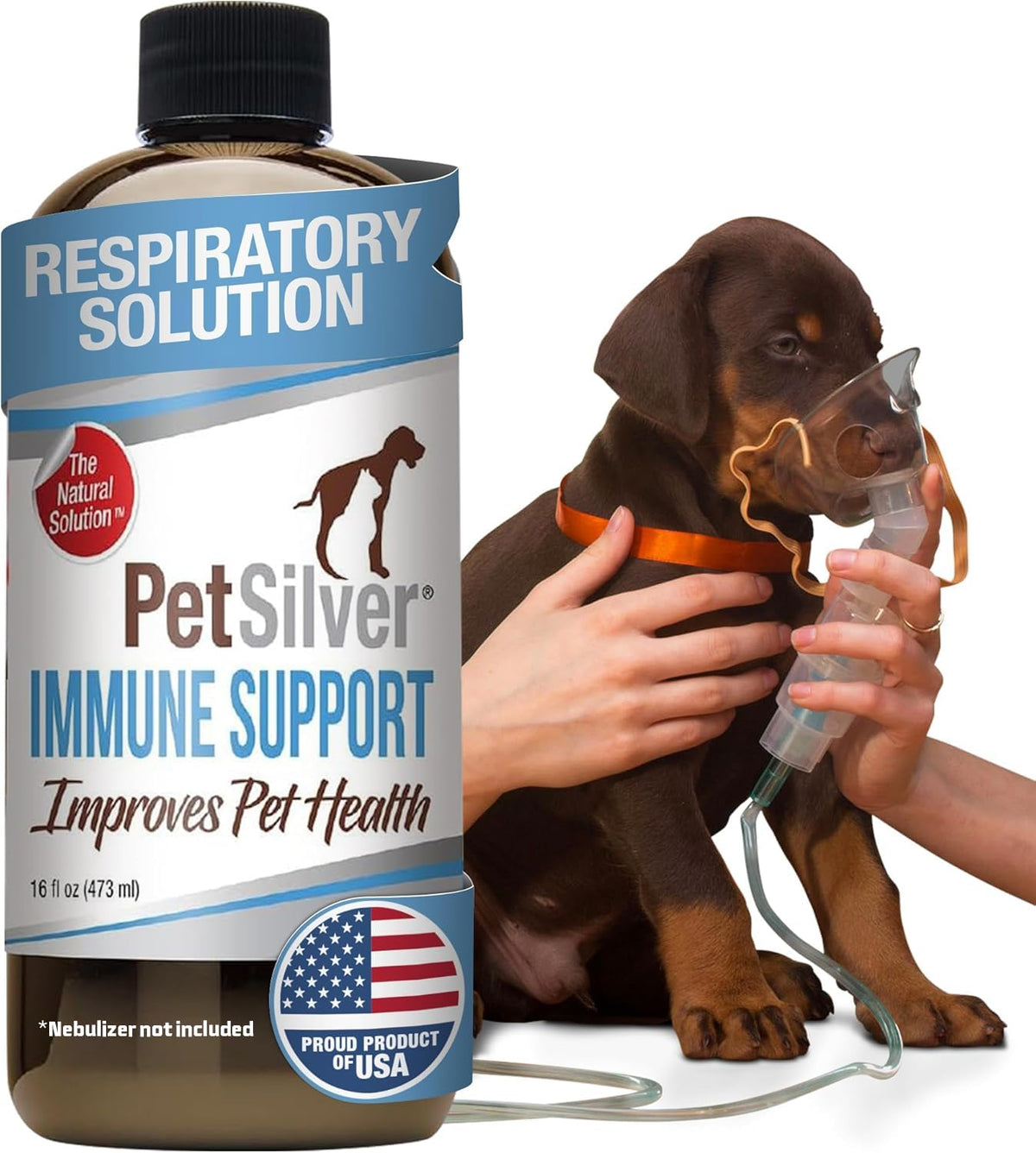 PetSilver Immune Support en botella de 16 oz apoya la salud respiratoria.