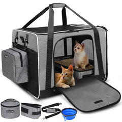 Transportín Petskd extragrande para gatos con cierre seguro, ideal para viajes.