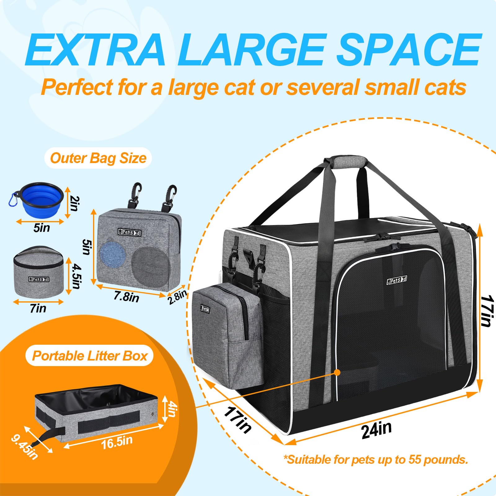 Transportín Petskd plegable para almacenamiento fácil en casa.