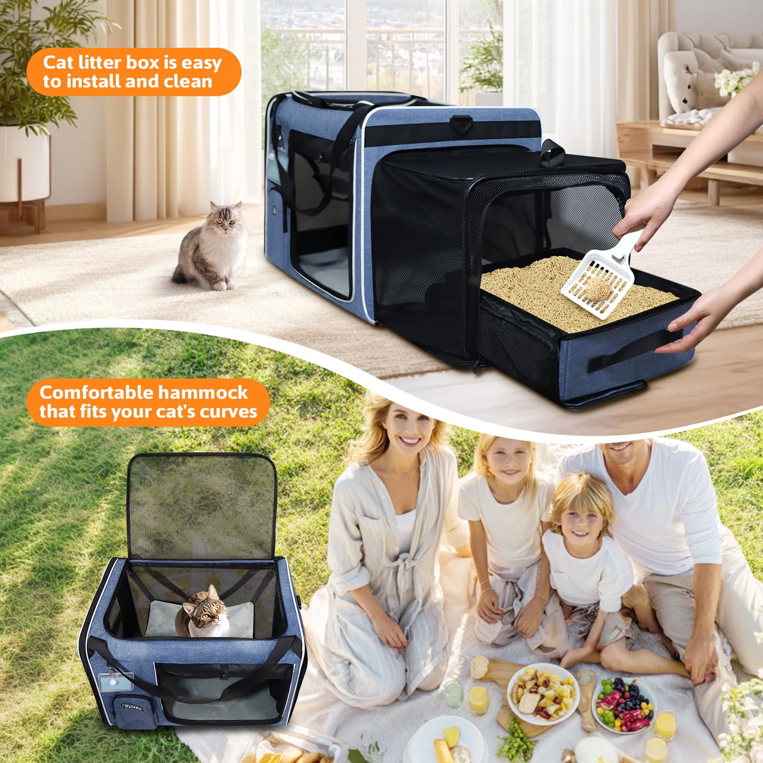 Petskd transportín gato almacenamiento interno para accesorios y comida